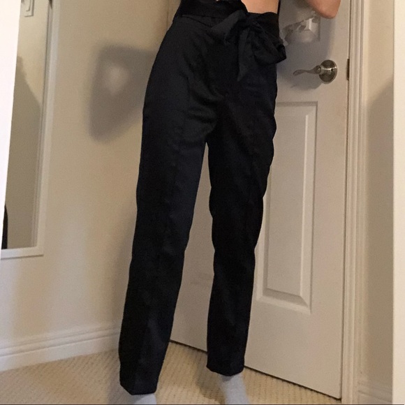 ZARA Black Satin Tie Front Pants - Picture 2 of 8